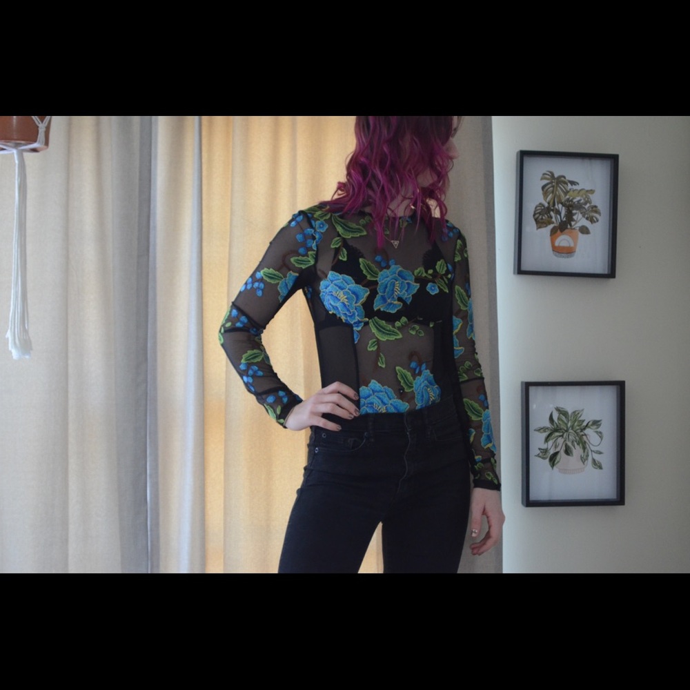 Nasty Gal Blue Embroidered Bodysuit - Picture 3 of 10